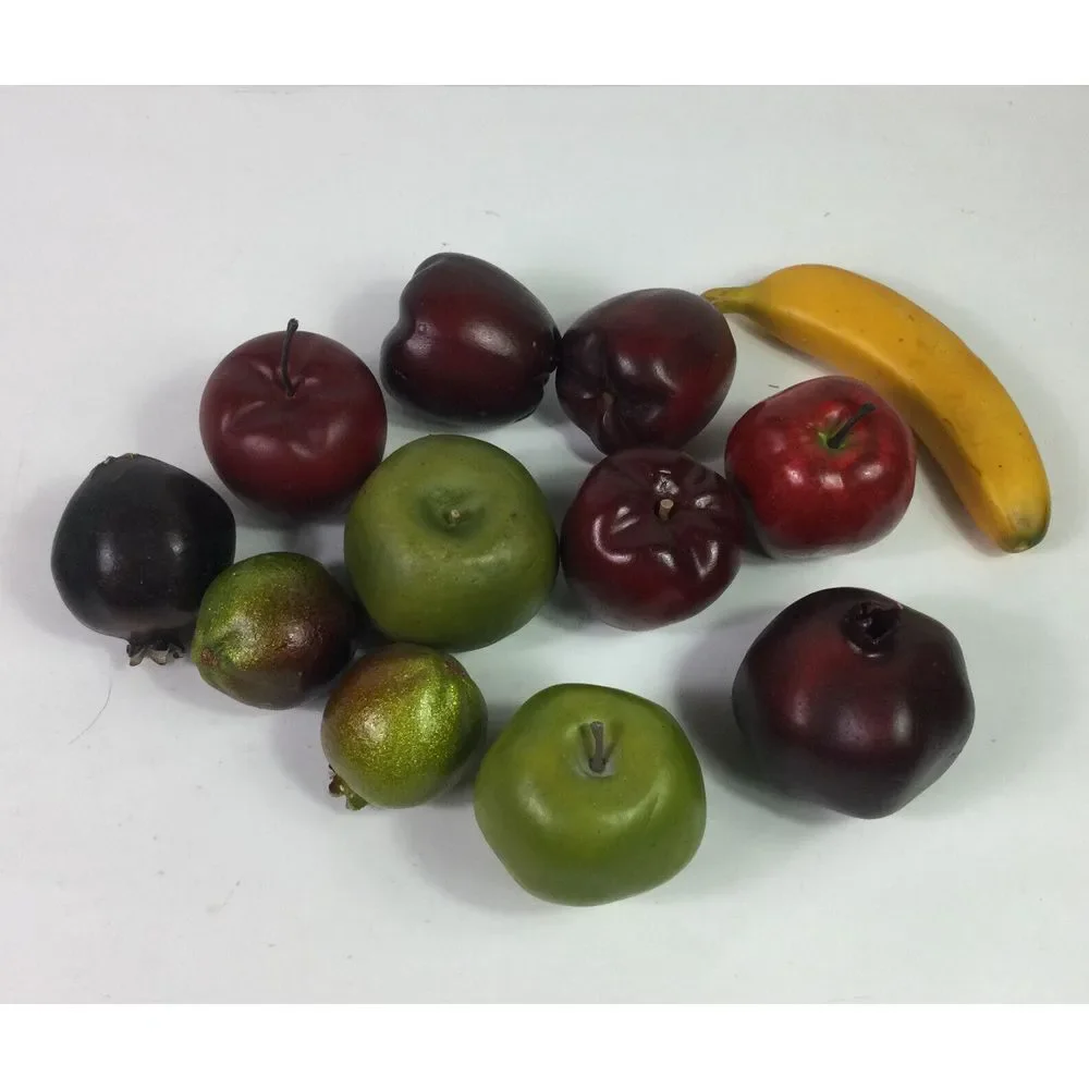 Vintage Artificial Fruit Decorations Lot of 7 Apples 4 Pomegranate 1 Banana‎